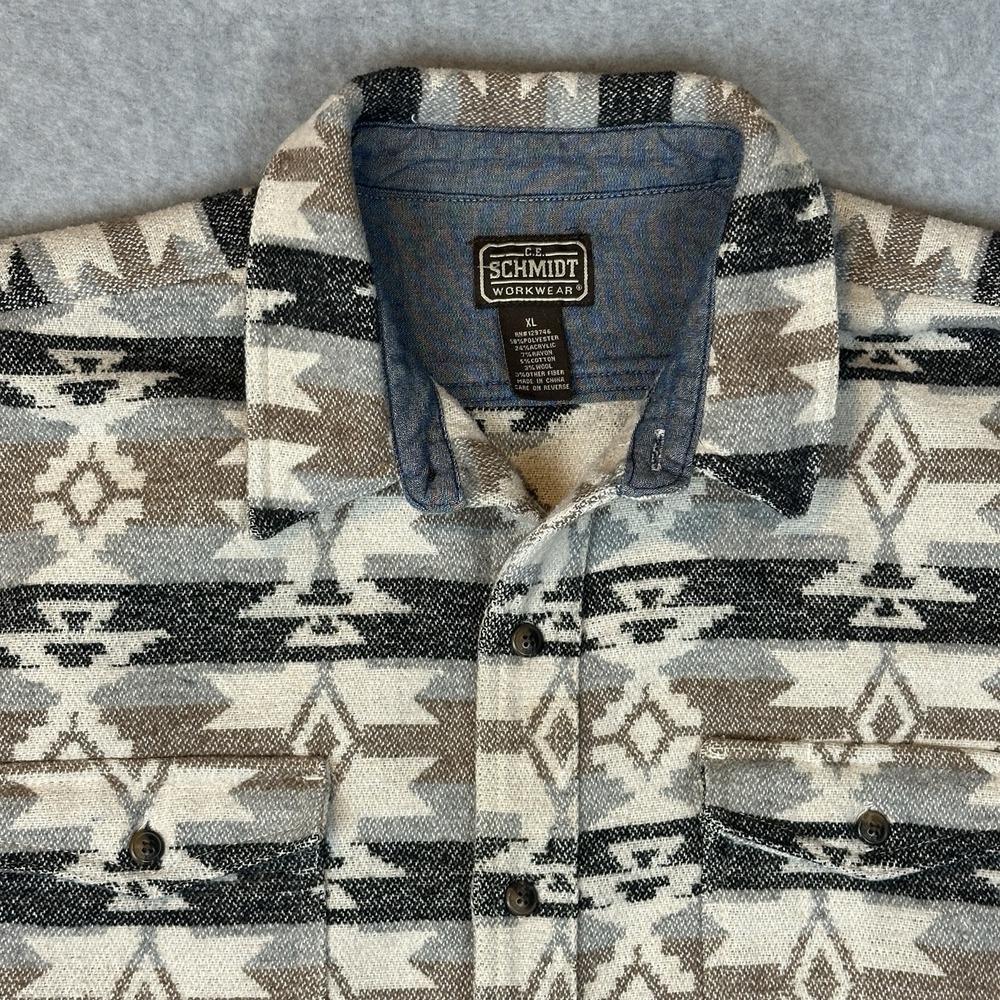 CE Schmidt Workwear Shirt Men Sz XL Wool Blend Aztec Print Button Up Southwest - Picture 2 of 6